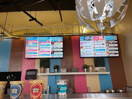 Menu - they have a variety of ice cream flavors and toppings! You can get it in a cone, sandwich, etc.