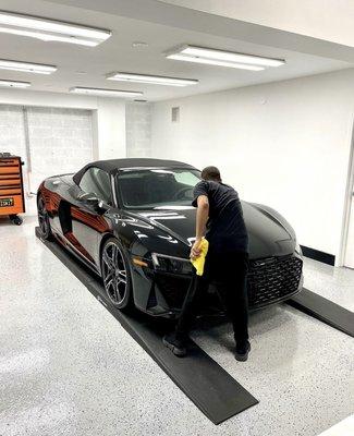 Completed our signature paint correction on this beautifull black Audi R8 Spyder.