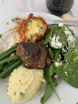 ricotta shells, short ribs, green beans, mashed potatoes