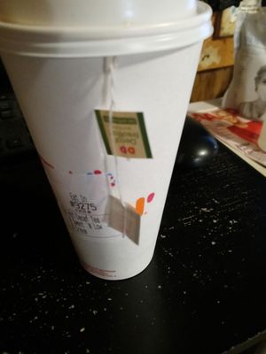 I asked for a large decaf hot tea with one tea bag and 8 sweet and low and 8 cream.