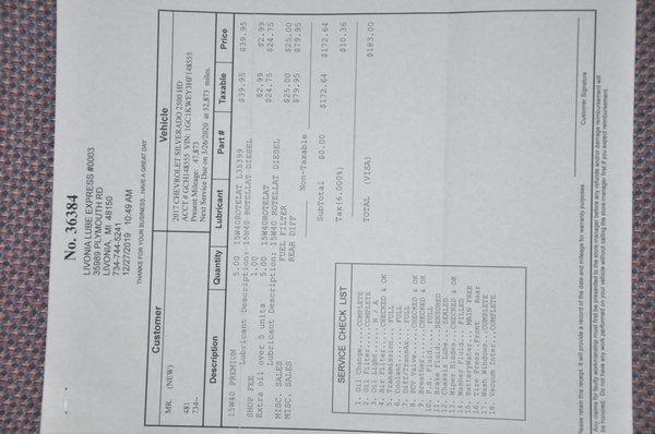 Oil Change Invoice...