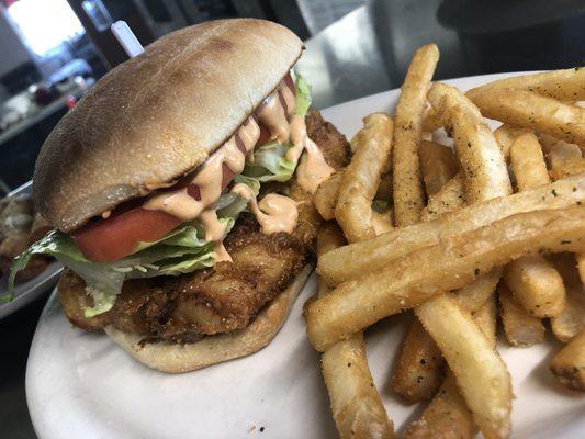 Our fried cod sandwich with a Chipotle sauce!!