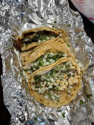 al pastor and chicken tacos. Yummy.