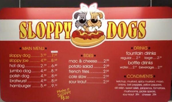 Sloppy Dogs menu