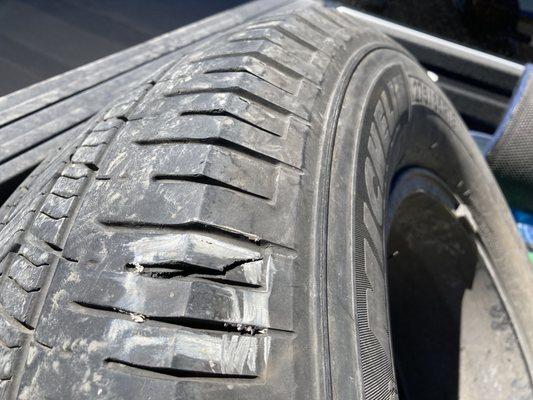 Damaged tire diagnosed and replaced