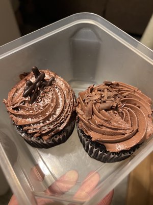 German chocolate (left), chocolate mousse (right)... both have filling inside