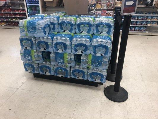 Cases of spring water.