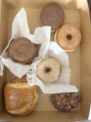 Ham and Cheese Croissant; Apple Fritter; Chocolate & Maple Cronut; Glazed Donut; Custard Filled Chocolate Donut!!