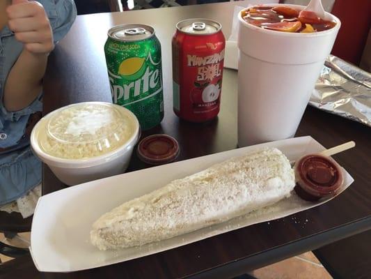 Mexican corn, corn in a cup, Mangonado snow cone & drinks. $12