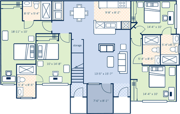 2 bedroom 2 bath floor plan approx. 1062 SQ.FT