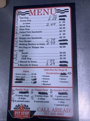 Drive thru menu for food