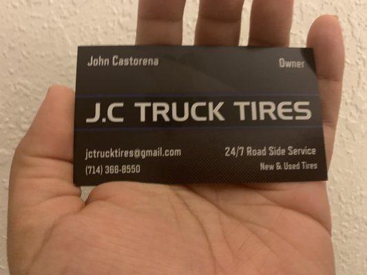 This is the card I got from John. For RVs, trailers, tractors and other commercial tires this is the place.