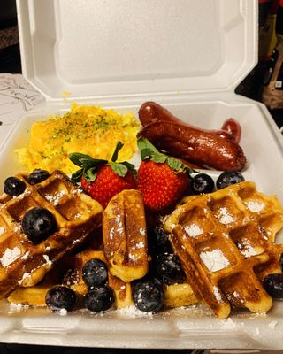 Belgian waffle breakfast plate