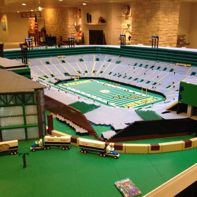 Replica Lambeau Field made of Legos located in the lobby