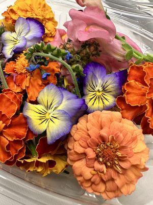 Edible flowers on the Boss B salad.