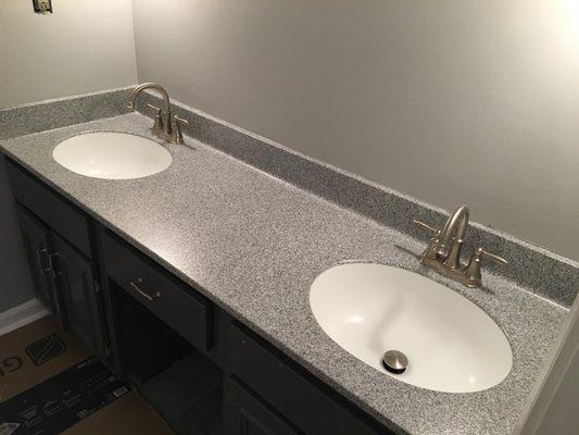 After: Natural Accent Vanity W/ White Sink Bowls