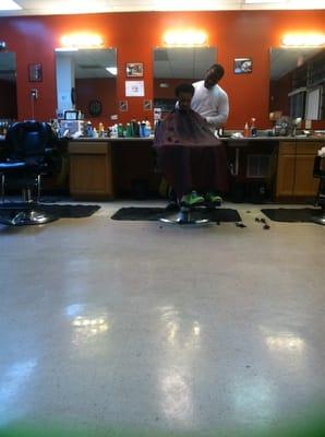 My oldest son's first hair cut being with me I'm glad. He found a place to get it cut, sweet!!! now I don't have too:)