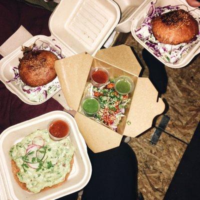 Guac tostada, ton ton tattoo taco, toecutter, and silvertongue's chicken