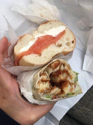 Lox Bagel + chicken cutlet wrap