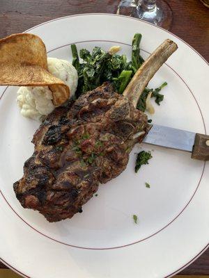 Perfectly prepared veal chop and broccoli rabe!