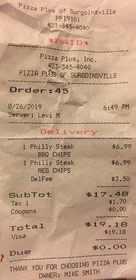 WE PAID FOR 2 PHILLY STEAK HOAGIES WITH CHIPS! We received 2 hoagie buns with bits & pieces & 2 mini bags of chips!! NEVER AGAIN!!