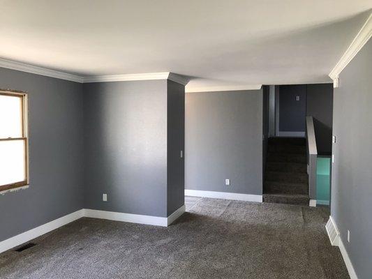 Popcorn ceiling removal and organic custom artisan texture applying and repaint walls and ceiling.