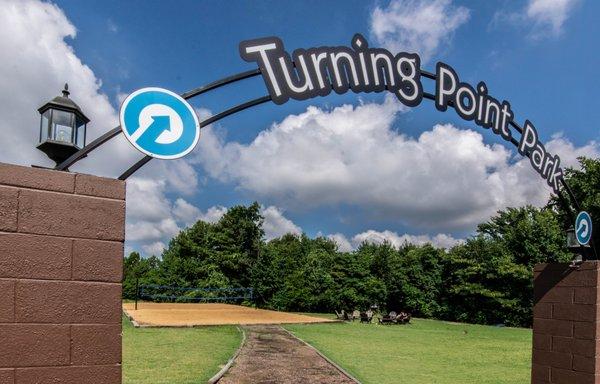 Turning Point Park includes a sand volleyball court, scenic trails, and areas for group therapy.