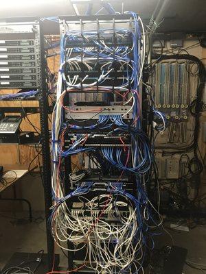 A messy rack in the process of a clean up.