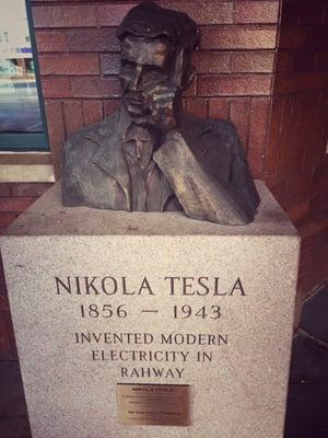 Rahway, where Nikola Tesla invented modern electricity.  You can find this monument at the Rahway train station.