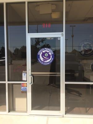 The entrance to SpeechMonster.  We are easy to access within a retail shopping center!  No going to a medical center or office.