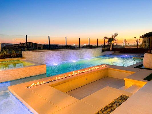 Sunken Seating Area with Firepit in the Pool & Spa