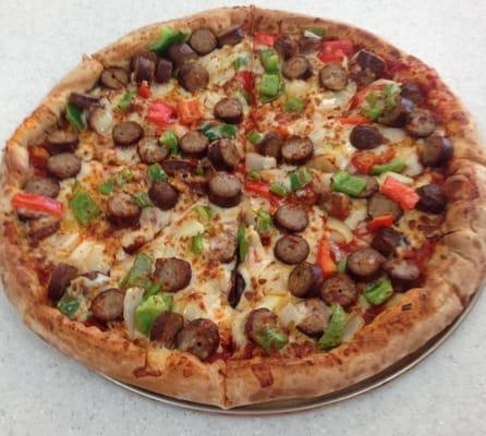 Smoked Sausage Pizza.  See the special of the month at the stores.