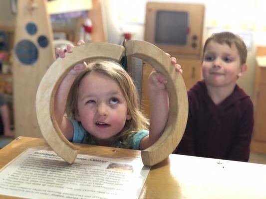 Fun with shapes in the preschool room.