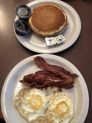 Pancakes, eggs & bacon.