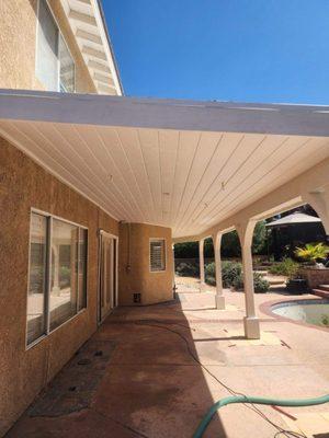 patio cover with built in fans and light fixtures