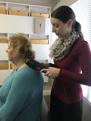 Amanda, performing the rapid release which is a favorite of many of the patients here at Family Chiropractic Center.