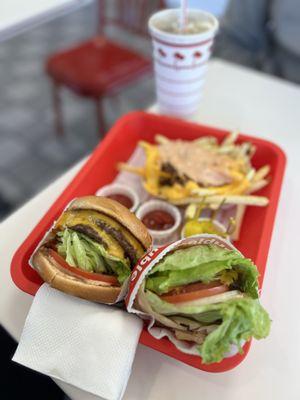 2 Double-Double Burgers (~$6 each), Animal-Style Fries (~$4), Diet Coke (~$2)