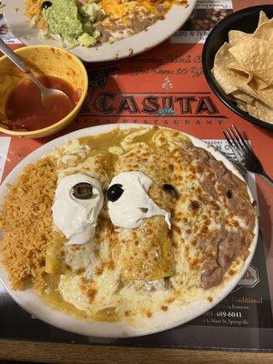 Two Enchiladas Verde pork and chicken