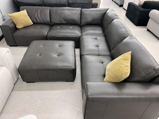 Real leather Sectional with ottoman