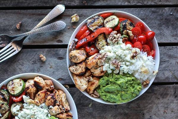 California Chicken Veggie Avocado and Rice Bowls