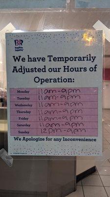 Temporary Operating Hours