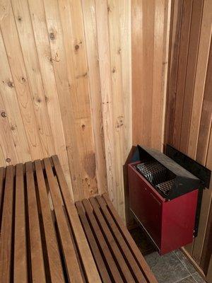 Interior redwood cedar benches installed in a sauna.