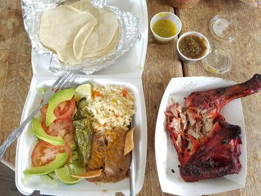 1/4 chicken lunch special with rice and beans. Excellent!