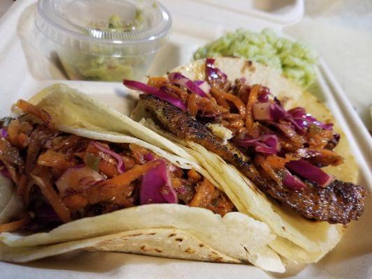 Fish Tacos with Cabbage Slaw and Cilantro Lime Rice