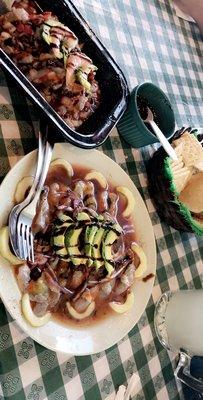 Ceviche (left), agua chile (right)