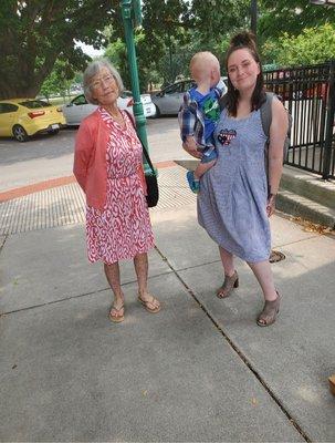 My mother in her new outfit, so cute and cardigan was new. My daughter loved how comfy her outfit was including the shoes.