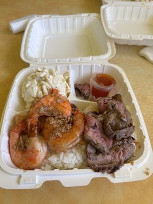 4 shrimp and 4 oz steak plate