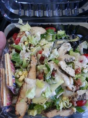 Layered Chicken Cobb Salad with Caesar dressing