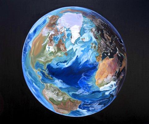 'Mother Earth' 
Satellite Imagery Inspired Art
By Rubina Anjum
Oil on Canvas 
5 feet X 6 feet painting,
Plus Rubina Art Gallery Logo