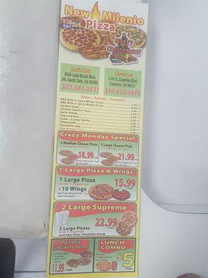 Menu front and back